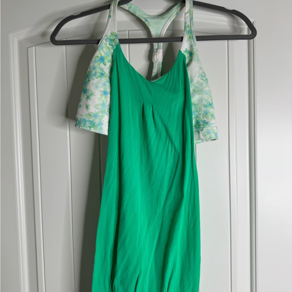 lululemon athletica Green and Floral Tank Top with sports bra size 8